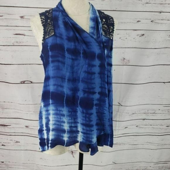 Chicos Blue Tie-Dye Vest With Lace Back Open Front Womens Size 0 - Picture 5 of 7